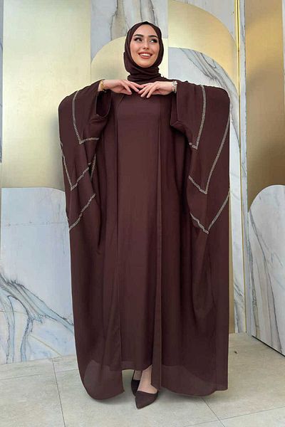 Bym Fashion Σετ Φόρεμα Φωτιστικό Λεπτομερές Κεντητό Πέτρα 8500 Καφέ