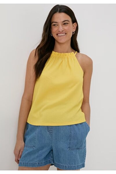 Kübra Tekstil بلوزة نسائية ذات ياقة رسن صفراء