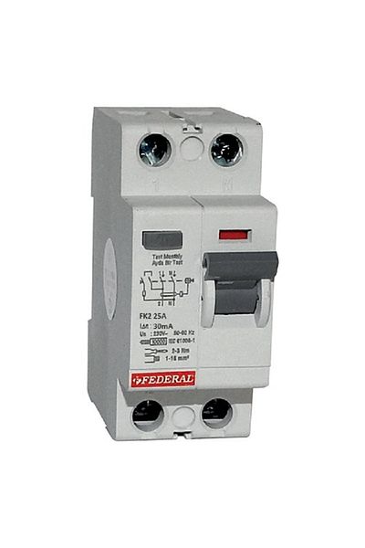 Federal Elektrik التأمين الفيدرالي - Fk2 للحماية الحالية من التسرب 2X25 30MA 10KA - 9FA-H1102-0025