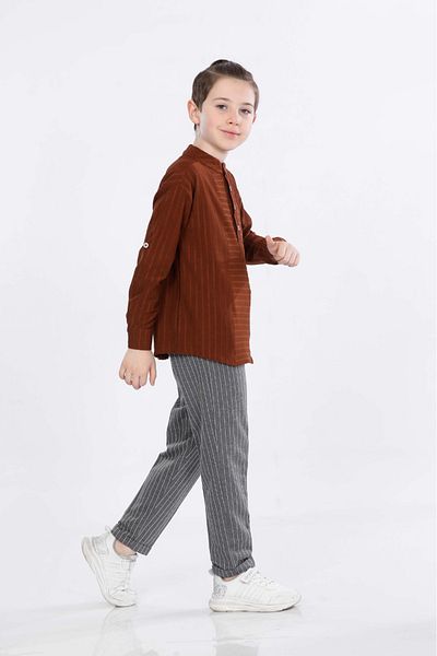 MORNIO Boy's Three Button Chief Collar Shirt and Trousers 2 Piece Set Vf24kmr5109900
