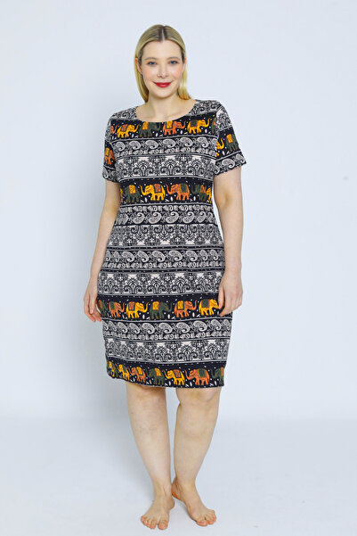 İntensive print women's plus size short-sleeved cotton dress