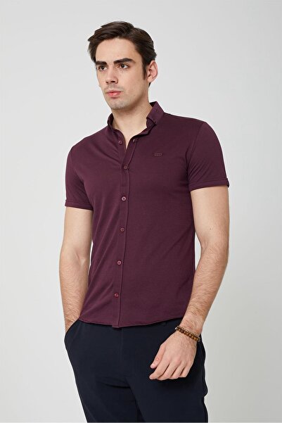 Olivia COONLESS ERKEK KISA KOL SLİM FİT GÖMLEK Bordo