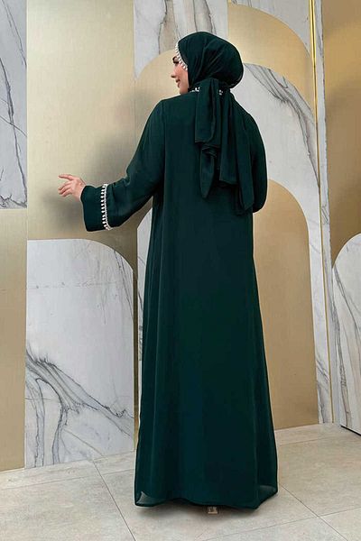 Bym Fashion Σετ φόρεμα Pearl Detailed Abaya 8493 Emerald