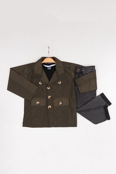Hola Kids Boy's Trench Coat-Pants and T-Shirt 3 Piece Set Hlk5060152