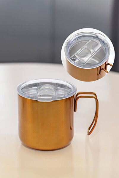 Trendmiya ترمس زجاجي من الفولاذ باللون الذهبي سعة 350 مل