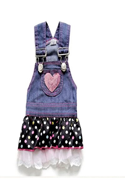 KALP DETAYLI ASKILI DENIM KEDİ KÖPEK ELBİSE