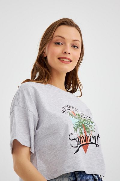 cotonhause Γυναικείο T-Shirt Thai Grey Melange Crop C2T0N023