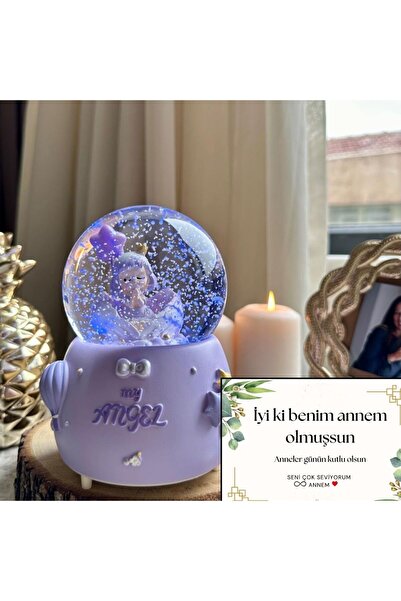 nesever store Anneler Gününe Özel Mega Boy Melek Kar Küresi Otomatik Kar Püsk...