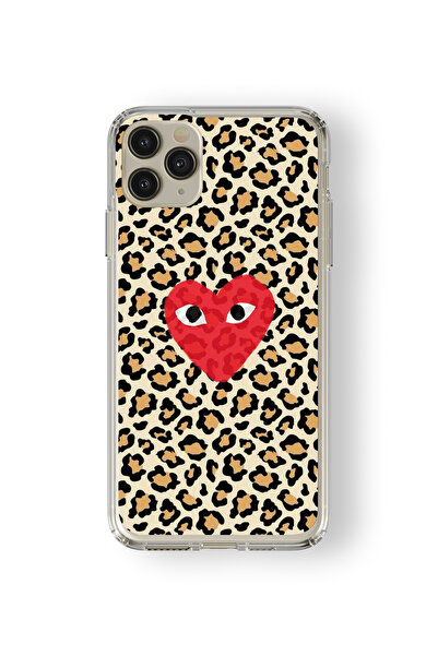Space Star iPhone 11 Pro Max Uyumlu Kalp ve Leopar Desenli Tasarım Baskılı Şe...