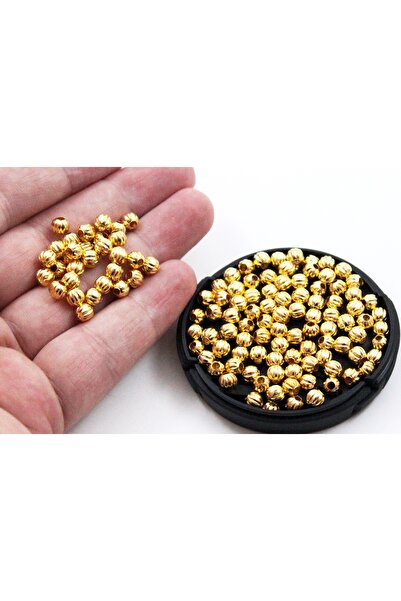 yfhobi 10 gram - 5 mm DORİKA DESEN Sarı Kaplama Metal Boncuk, Demir Boncuk ( 10 gram 45-50 Adet Arası )