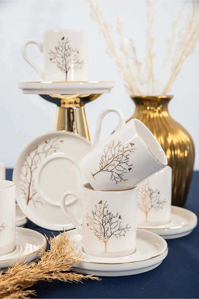 WuuQ 12 Pieces Tree of Life Coffee Cup Set for 6 People - Coffee Cup Set 100ml