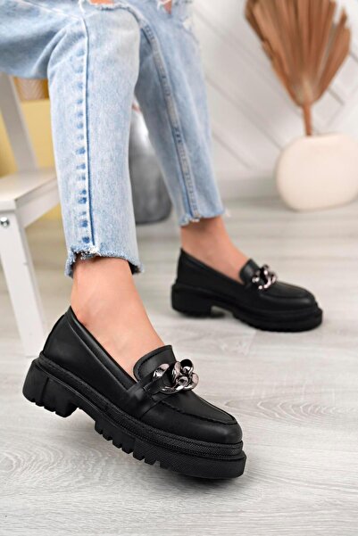 Aymood Dámske mokasínové topánky Black Chain s hrubou podrážkou