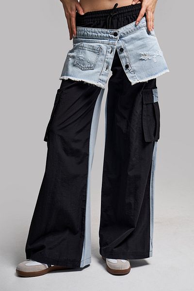 its basic Women's Black Jeans Pieced Front Skirt Design Denim Trousers