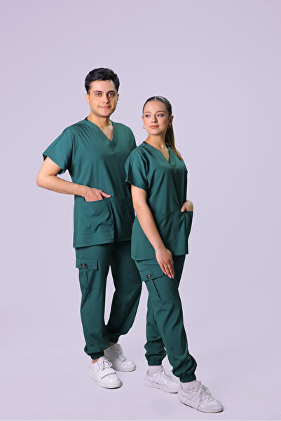 Genel Markalar Unisex Yeşil Jogger Doktor Hemşire Forması Medikal Forma Cerra...