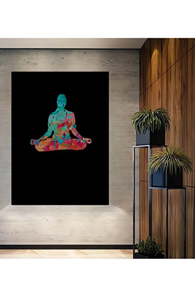 Teona Ahşap Ahşap Siyah Tuval Üzerinde Soyut Yoga ve Pilates Kare Şeklinde De...