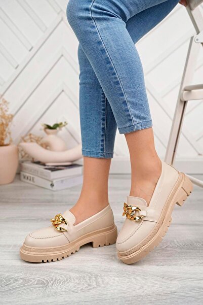 Aymood Women's Nude Chain Thick Sole Loafer Loafer Shoes