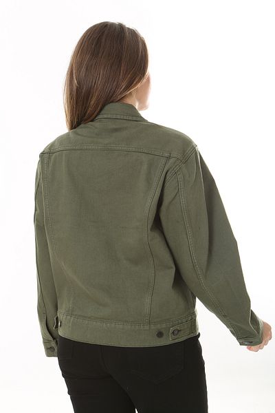 Şans Women's Large Size Khaki Metal Buttoned Denim Coat with Cup Detail and Pockets 65N37713