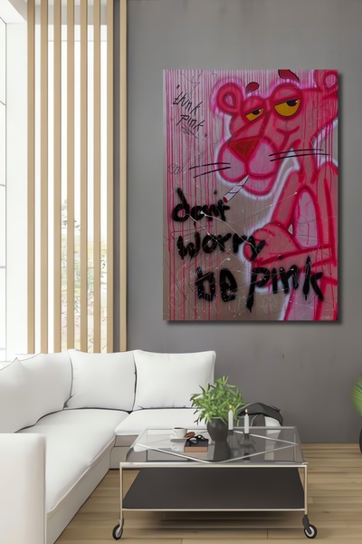 Teona Ahşap Ahşap Modern Dekoratif Estetik Pembe Panter İllüstrasyon Kare Şek...