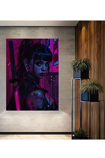Ahşap Modern Neon Kılıçlı Anime Kız Çocuk Oyuncu Odası Kare Şeklinde Dekorasyon Tablosu