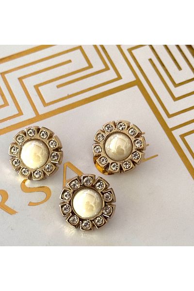 ODDA TASARIM ATÖLYESİ Metal 3-piece set (2cm) with a round center and large pearl and crystal stone detail