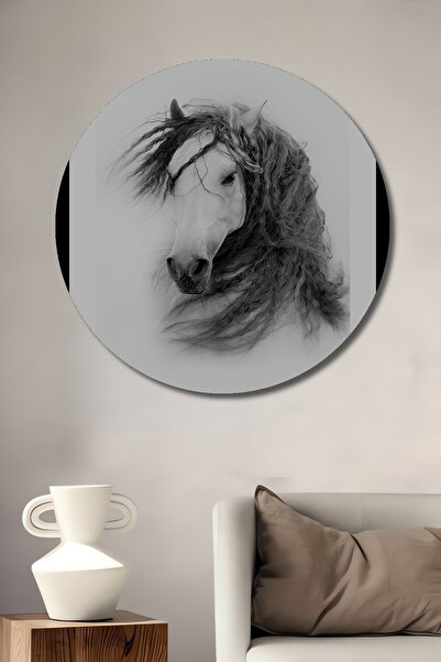 Teona Ahşap Ahşap Modern Doğa Fotağrafçılığı At Portre Resmi Daire Şeklinde Dekorasyon Tablosu