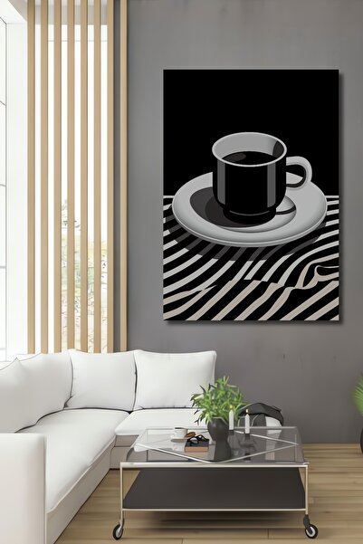 Teona Ahşap Ahşap Modern Sanat Zebra Deseni Üstünde Kahve Fincanı Kare Şeklin...