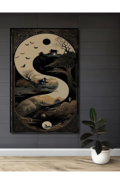 Teona Ahşap Ahşap Modern Soyut Çizim Estetik Ying Yang İllüstrasyon Kare Şekl...