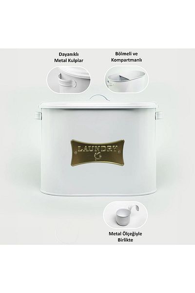 EVSTYLE Μεταλλικό κουτί απορρυπαντικού με 2 θήκες και πλάκα ζυγαριάς