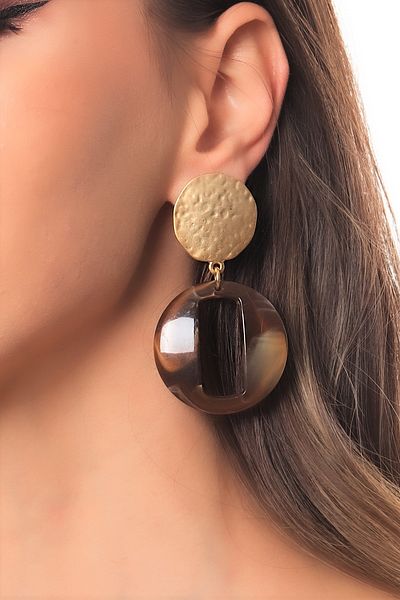 LABALABA Women's Resin Collection Brown Color Grading Studded Model Design Earrings