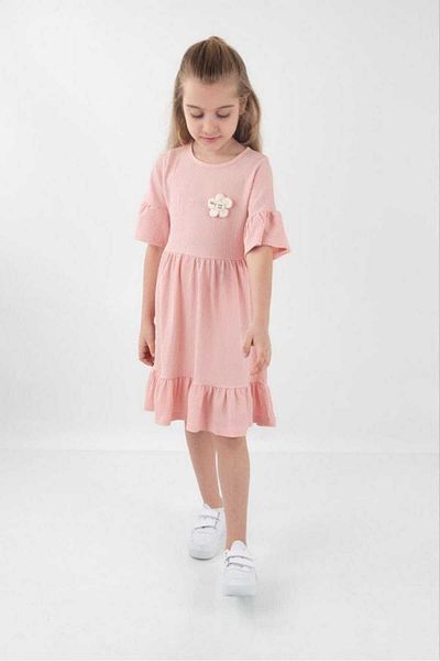 BUUFUU SHORT SLEEVE RIFFIRED SLEEVE DETAILED GIRL'S DRESS