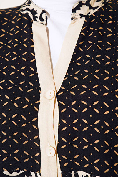 LE CARAMBOLE Γυναικείο μαύρο φόρεμα με κρεμ μοτίβο βισκόζης Hijab