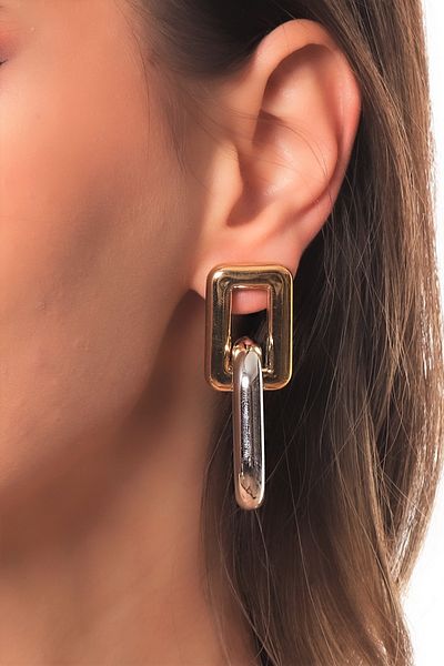 LABALABA أقراط حلقية على شكل سلسلة متشابكة مرصعة باللونين الذهبي والفضي للنساء