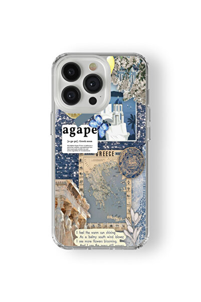 Space Star iPhone 14 Pro Max Uyumlu Greece Kolaj Tasarım Baskılı Şeffaf Kılıf