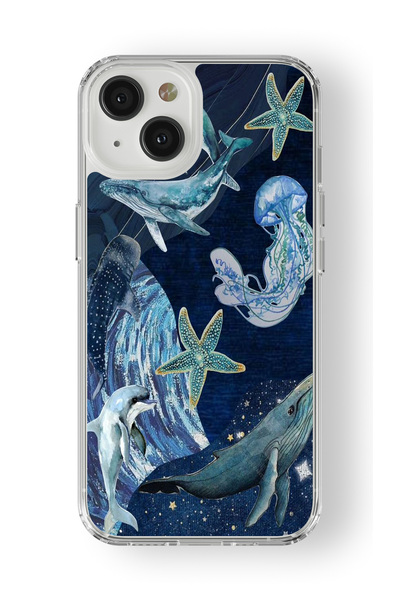 Space Star iPhone 14 Plus Uyumlu Balina Tasarım Baskılı Şeffaf Kılıf