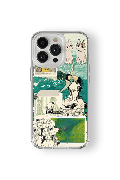 Space Star iPhone 14 Pro Max Uyumlu Anime Kolaj Tasarım Baskılı Şeffaf Kılıf