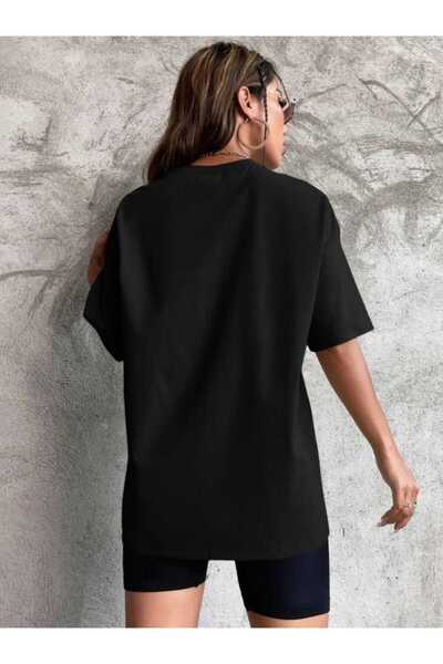 blackbonds Casualstyle Unisex Pamuk Siyah Bisiklet Yaka Oversize Tshirt