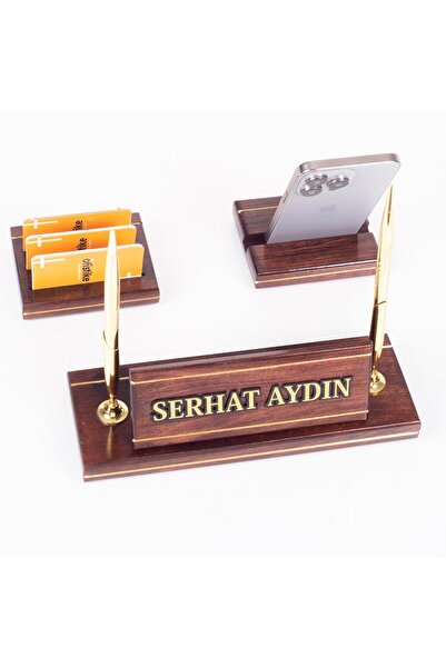 Ofistike Hakiki Maun Masa İsimliği Telefon Standlı Masa üstü İsimlik Pirinç M...