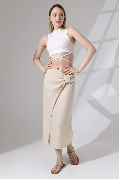 Butik Beyza Καλοκαιρινή λινή φούστα με φερμουάρ