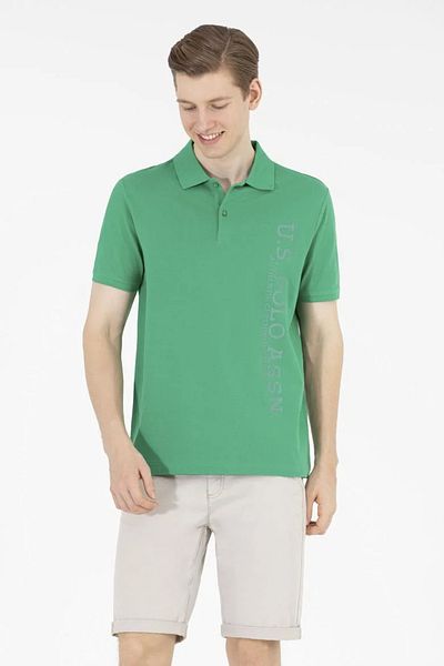 U.S. Polo Assn. Мъжка тениска с зелена поло яка - 100% памук - Nehirun Style