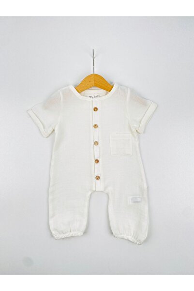 EFU BABY Unisex Kısa Kol Müslin Bebek Tulum