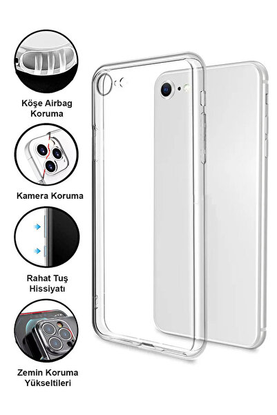 CEPSTOK iPhone Se 2022 Kılıf Şeffaf Kamera Korumalı Yumuşak Silikon