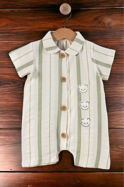dinamik çocuk Baby Boy/Newborn Teddy Bear Embroidered Jumpsuit with Front Organic Buttons 3-6-9-12 months