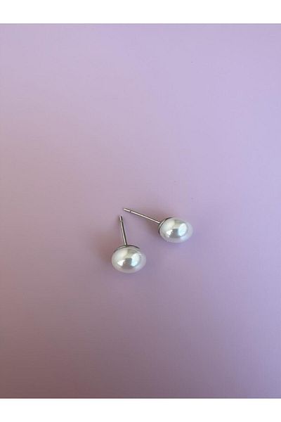 Quella Takı Steel Ball Pearl Silver Earrings