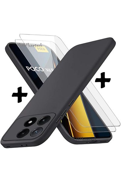 m.tk moveteck Xiaomi Poco X6 Pro Case with Camera Protection Soft Colorful Silicone + 9H Screen Protector Glass Set of 2