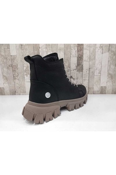 Mammamia 5185 Μαύρες δερμάτινες γυναικείες μπότες Nubuck
