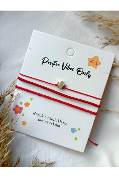 Atölye Merdiven Taç detaylı 3 lü Kırmızı bileklik seti