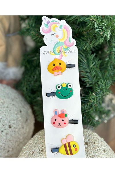 QUEEN AKSESUAR Cute Design 4-Piece Large Animal Fancy Collet Side Buckle Set Chick Rabbit Bee Frog Baby Child