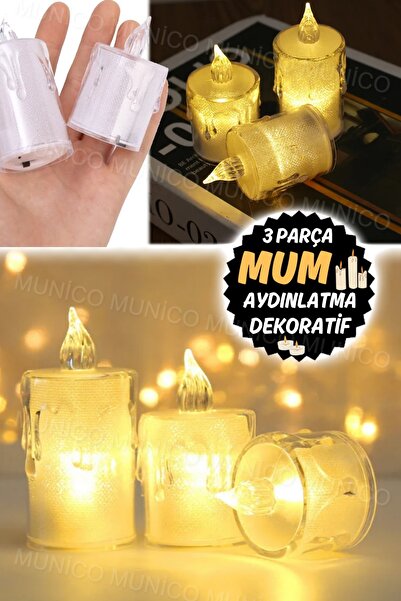 Munico 3'lü Mum Aydınlatma Led Işık Aydınlatma Şamdanlık Seti Dekor Pille Çal...