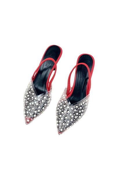 bescobel Women's Kelmas Red Stone Elastic Back Shoes Slippers 7Cm 806