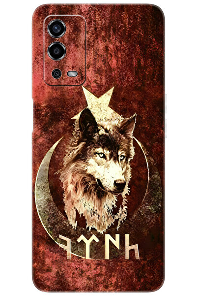 OPPO A55 (CPH2325) Uyumlu Kılıf Desen Baskılı Silikon Kurt ve Göktürkçe STK:3...